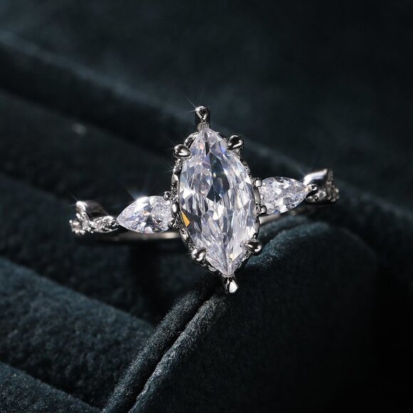 😍NEW 925 STERLING SILVER MARQUIS ROMANTIC TRENDY DIAMOND RING, K824 - Picture 5 of 9